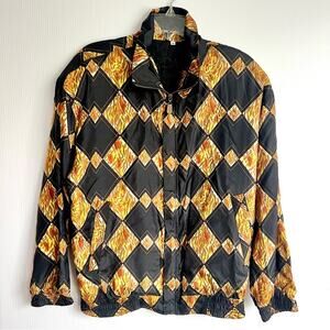 Vintage 80s 90s Silk Black Gold Bomber Windbreaker Jacket Medium